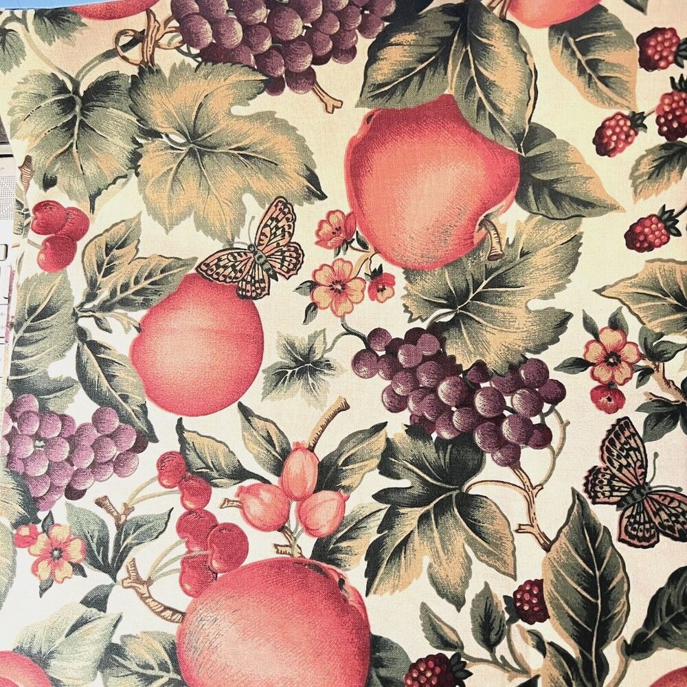 Cranston VIP Print Works Fabric Fruit Grape Apple Butterfly 45"x46" Cotton